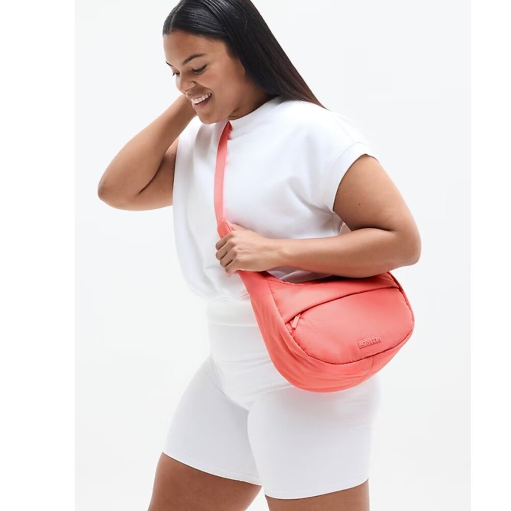 ATHLETA All About Small Crossbody Hobo Coral Puffer Bag NWT - Picture 7 of 7